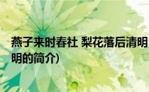 燕子来时春社 梨花落后清明(关于燕子来时春社 梨花落后清明的简介)