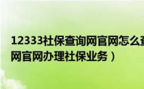 12333社保查询网官网怎么查询（如何使用12333社保查询网官网办理社保业务）