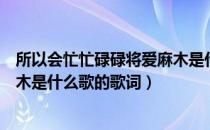 所以会忙忙碌碌将爱麻木是什么歌（所以会忙忙碌碌将爱麻木是什么歌的歌词）