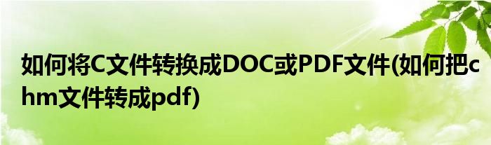 如何将C文件转换成DOC或PDF文件(如何把chm文件转成pdf)