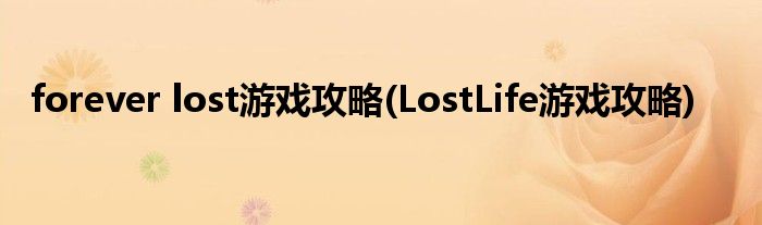 forever lost游戏攻略(LostLife游戏攻略)