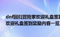 dnf回归冒险家欢迎礼盒签到奖励有什么（dnf回归冒险家欢迎礼盒签到奖励内容一览）