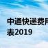 中通快递费用价格表2020 中通快递费用价格表2019